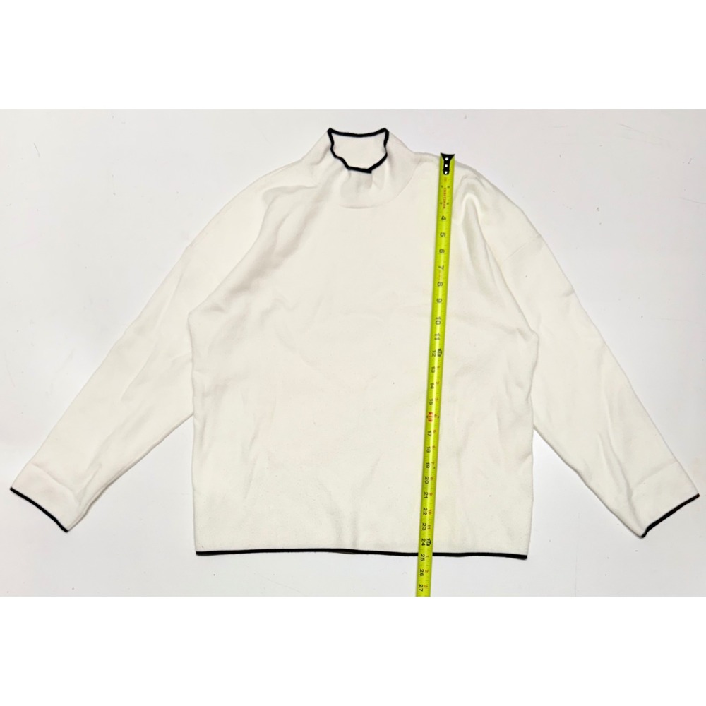 Anthropologie Mock Neck Sweater Womens XL White Black Trim Long Sleeve